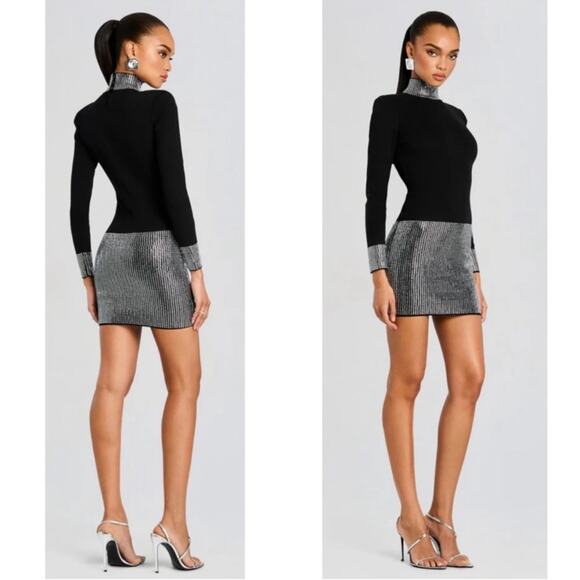 Retrofete Rue Crystal Embellished Knit Long Sleeve Black Mini Dress Size XXS - Picture 2 of 9